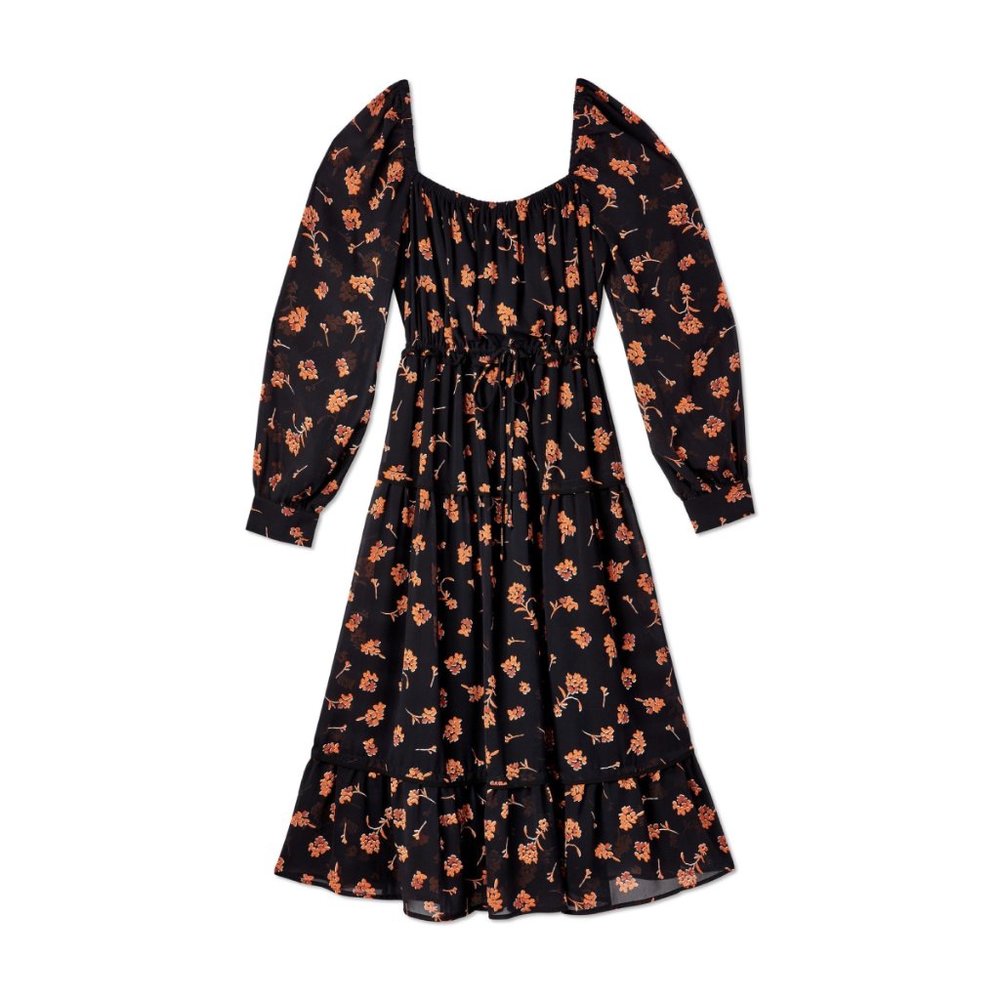 ASTR The Label Padma Puff Sleeve Floral Midi Dress - Size Medium